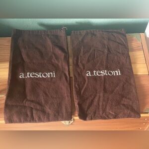 Two A. Testoni Brown Fleece Cotton Soft Drawstring Dust Bags 14x8” Silver Logo